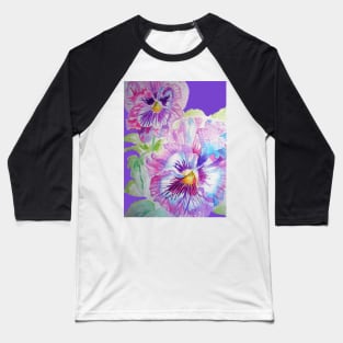 Pansy Watercolor Painting Purple Flowers Baseball T-Shirt